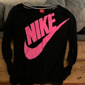 Nike Women's Long Sleeve Top - Black with Pink Logo size small